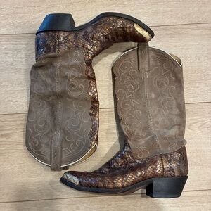 Dan Post Python Leather Brown Metallic Cowboy Boots Size 6.5 Women’s
